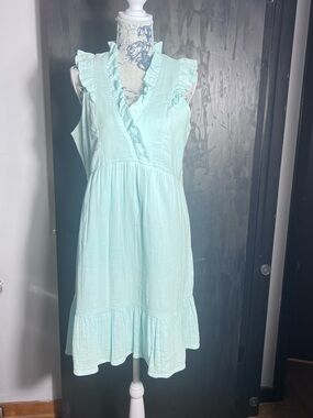 Vineyard Vines Double Gauze Tier Ruffle Dress Cotton Crystal Blue Size Small NWT